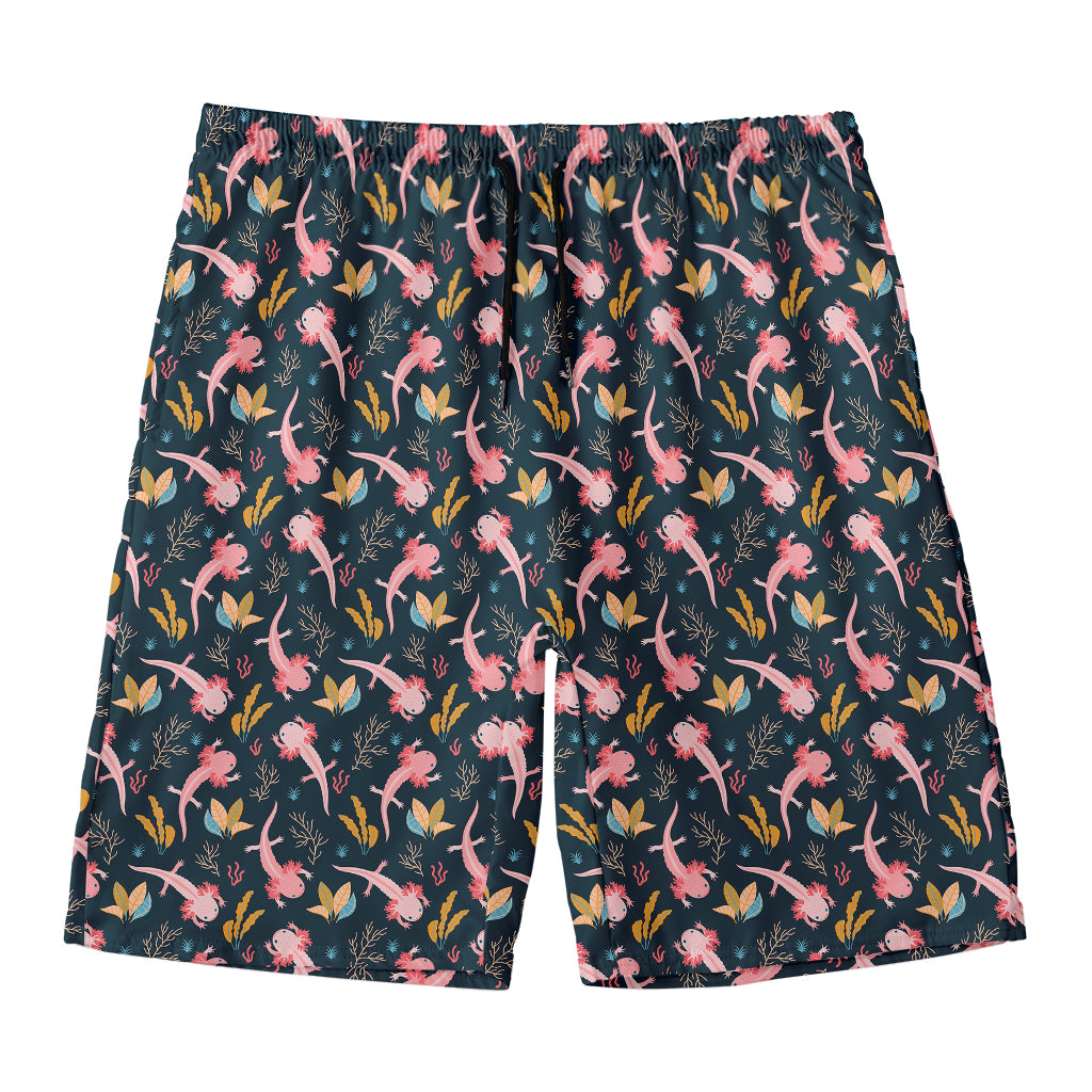 Pink Axolotl Pattern Print Men's Swim Trunks
