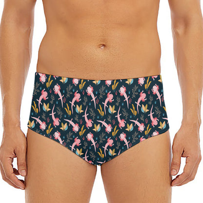 Pink Axolotl Pattern Print Men's Triangle Swim Briefs