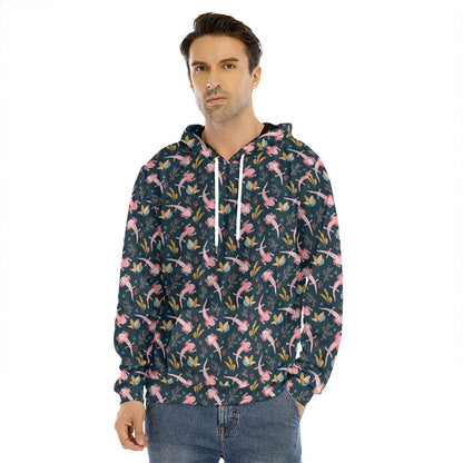 Pink Axolotl Pattern Print Men's Velvet Pullover Hoodie