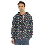 Pink Axolotl Pattern Print Men's Velvet Pullover Hoodie