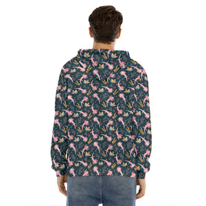 Pink Axolotl Pattern Print Men's Velvet Pullover Hoodie