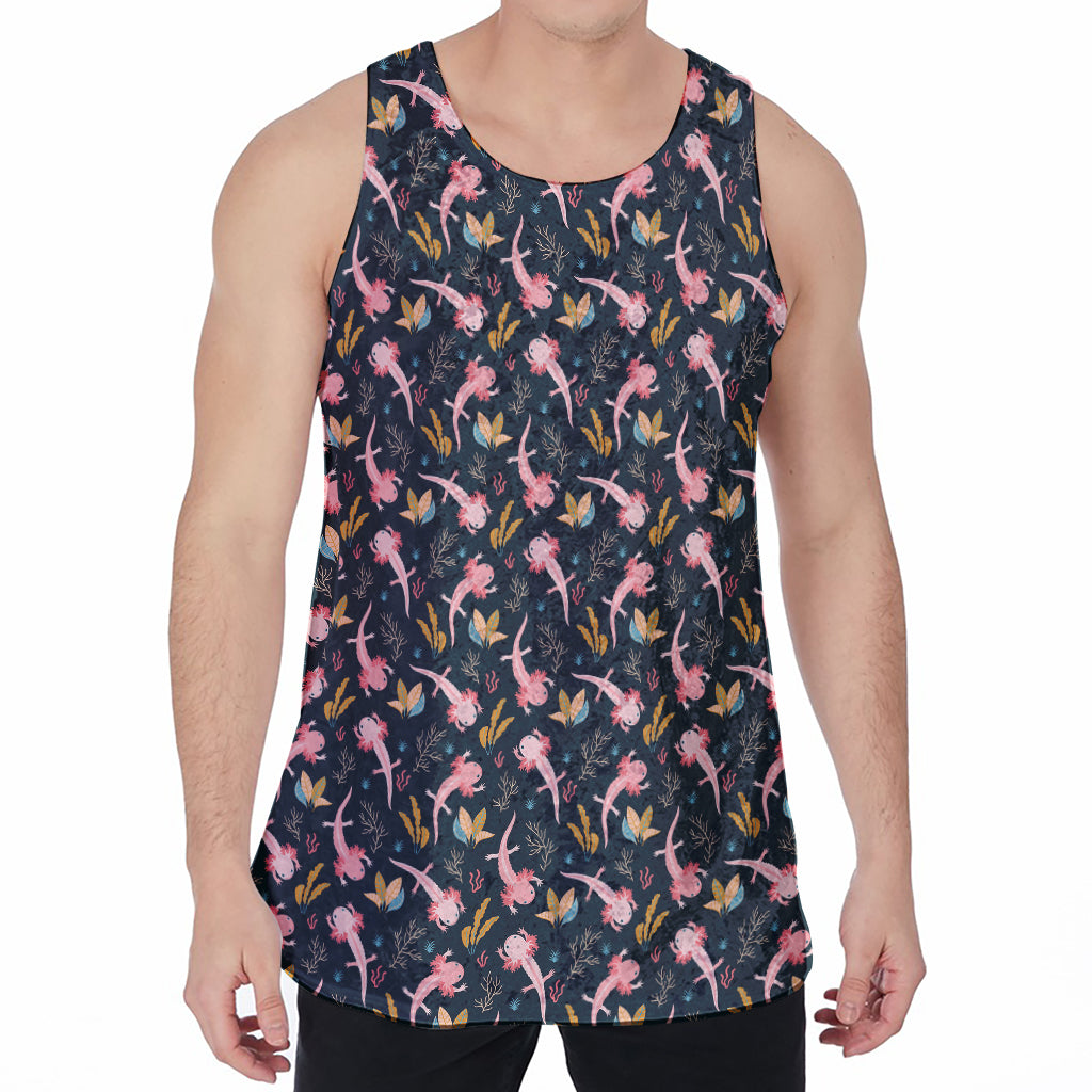 Pink Axolotl Pattern Print Men's Velvet Tank Top
