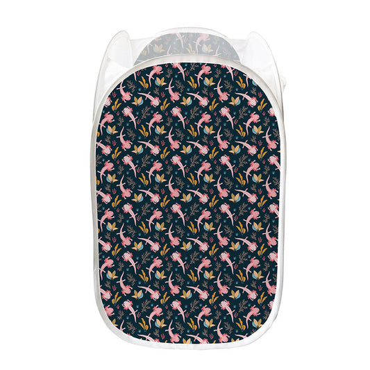 Pink Axolotl Pattern Print Mesh Laundry Hamper