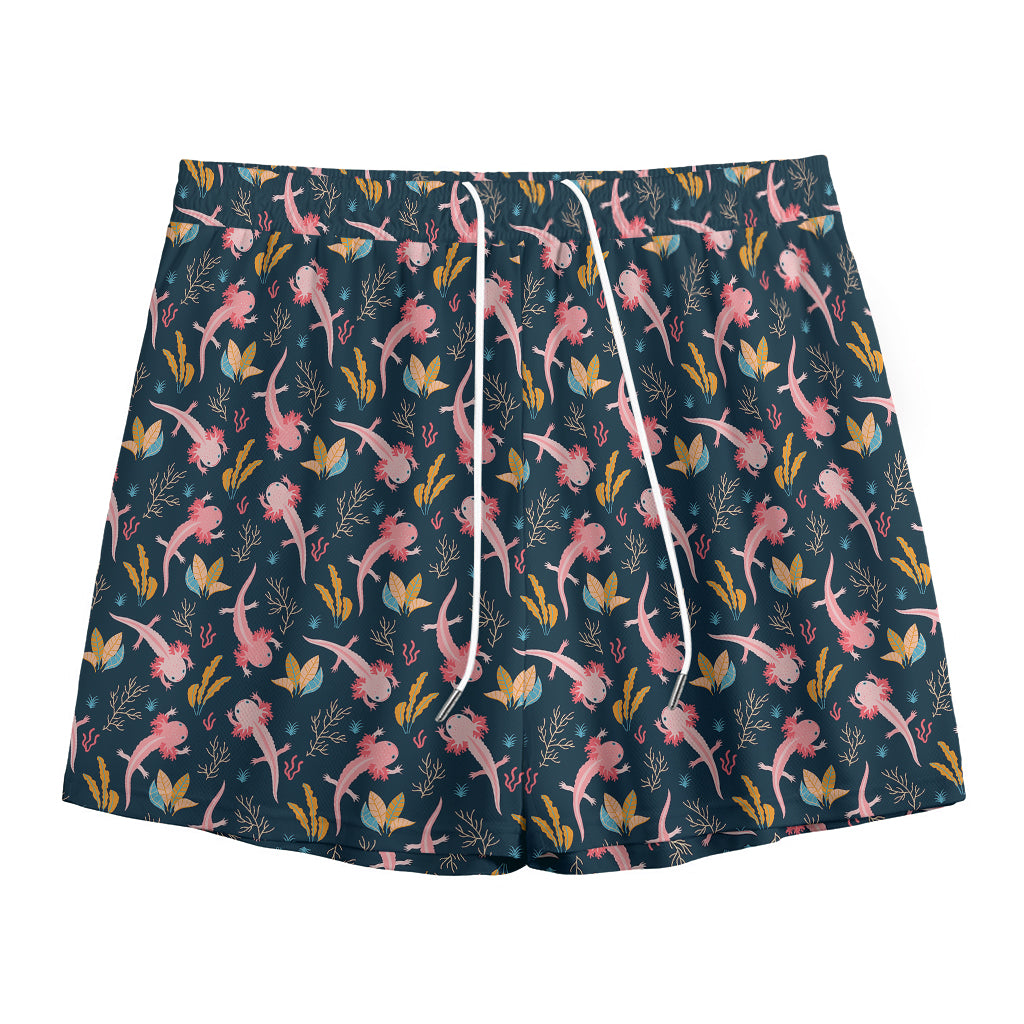 Pink Axolotl Pattern Print Mesh Shorts