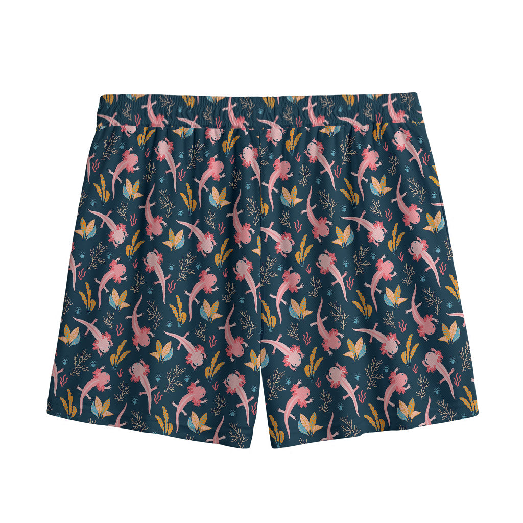 Pink Axolotl Pattern Print Mesh Shorts