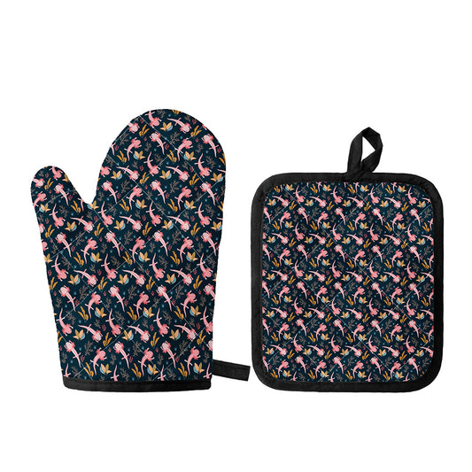 Pink Axolotl Pattern Print Oven Mitt And Pot Holder Set