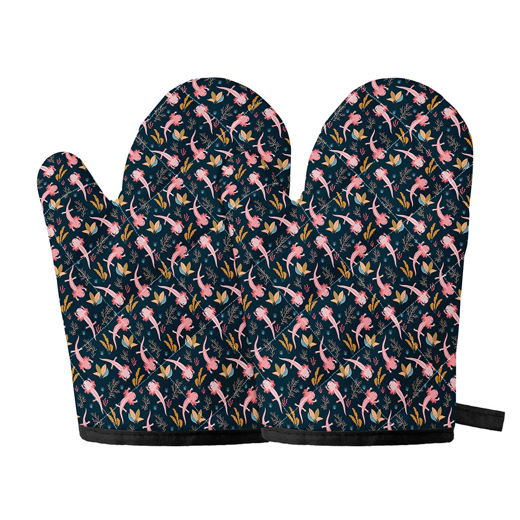 Pink Axolotl Pattern Print Oven Mitts