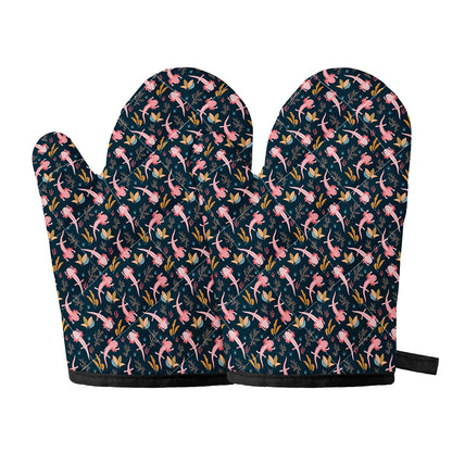 Pink Axolotl Pattern Print Oven Mitts