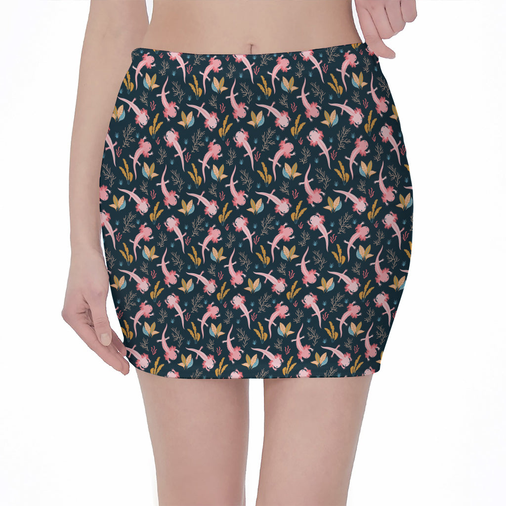 Pink Axolotl Pattern Print Pencil Mini Skirt