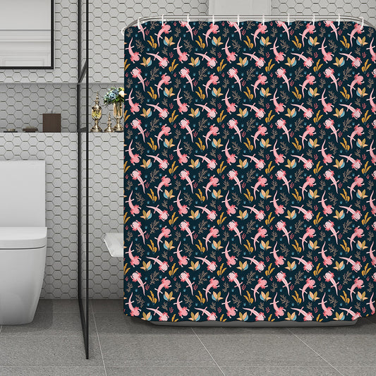 Pink Axolotl Pattern Print Polyester Shower Curtain