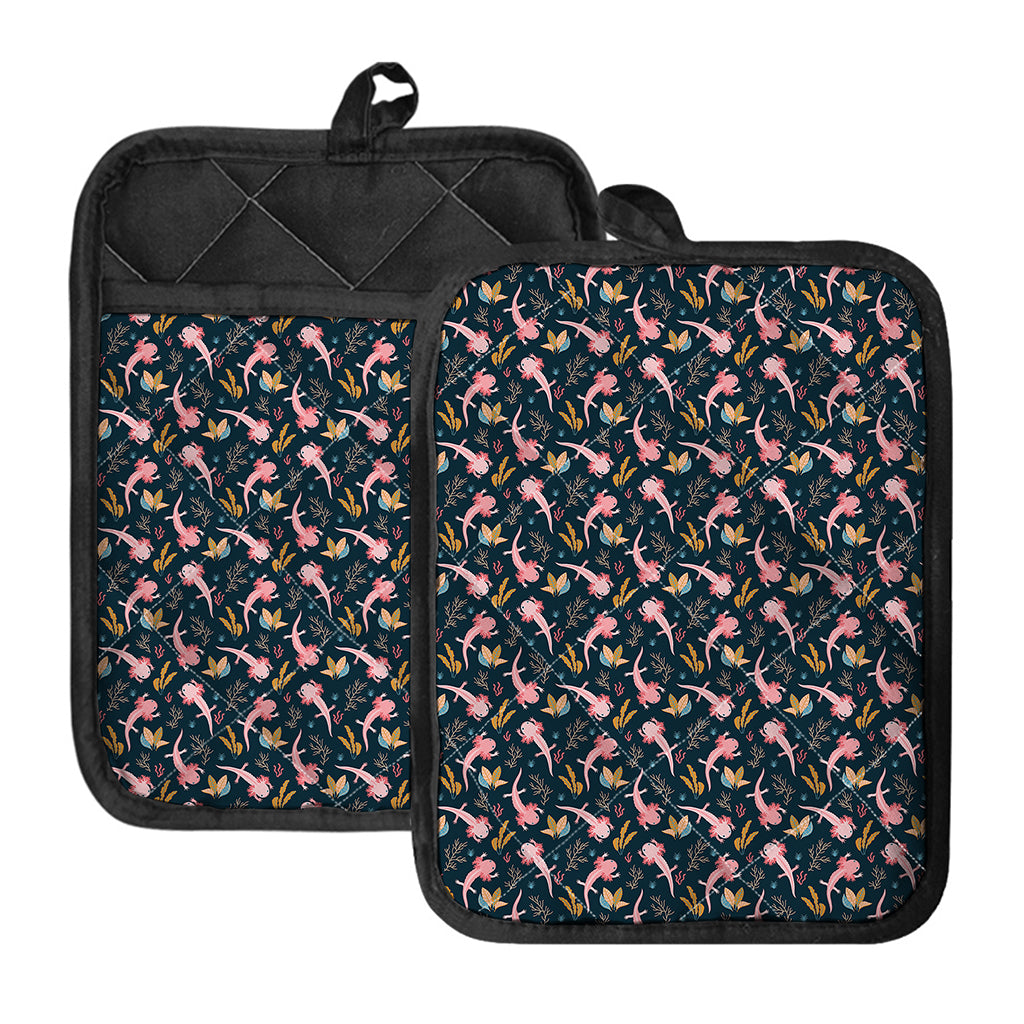 Pink Axolotl Pattern Print Pot Holders With Pocket
