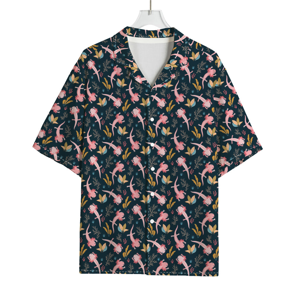 Pink Axolotl Pattern Print Rayon Hawaiian Shirt