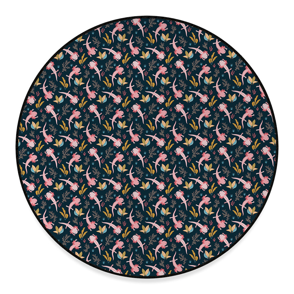 Pink Axolotl Pattern Print Round Floor Mat