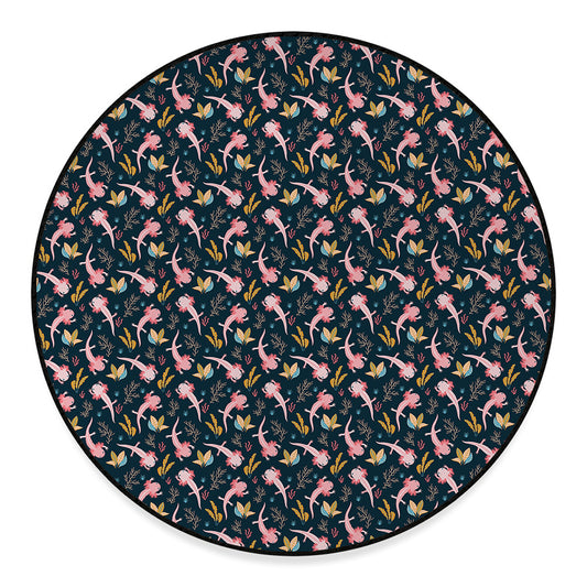 Pink Axolotl Pattern Print Round Floor Mat