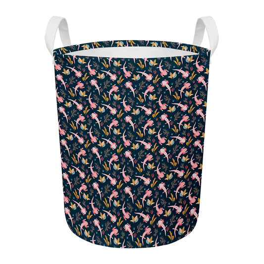 Pink Axolotl Pattern Print Round Laundry Basket