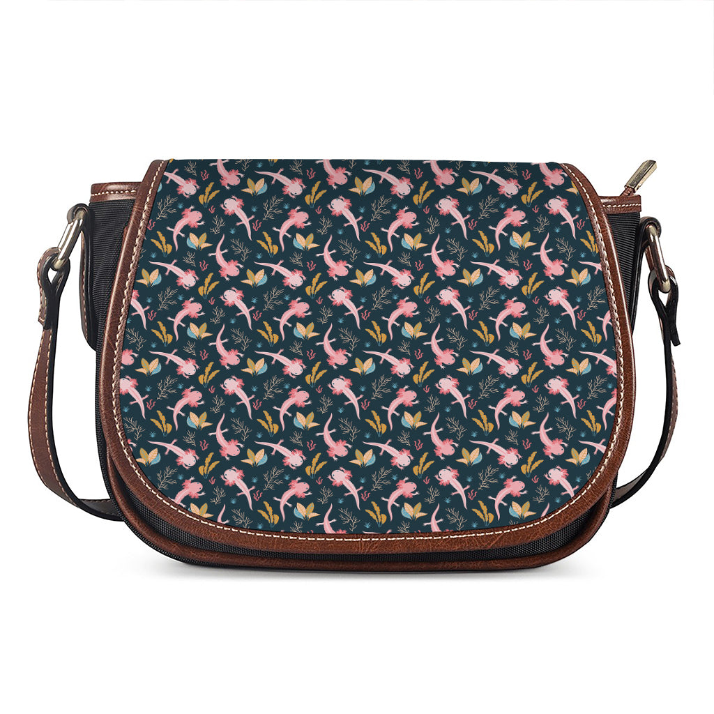 Pink Axolotl Pattern Print Saddle Bag