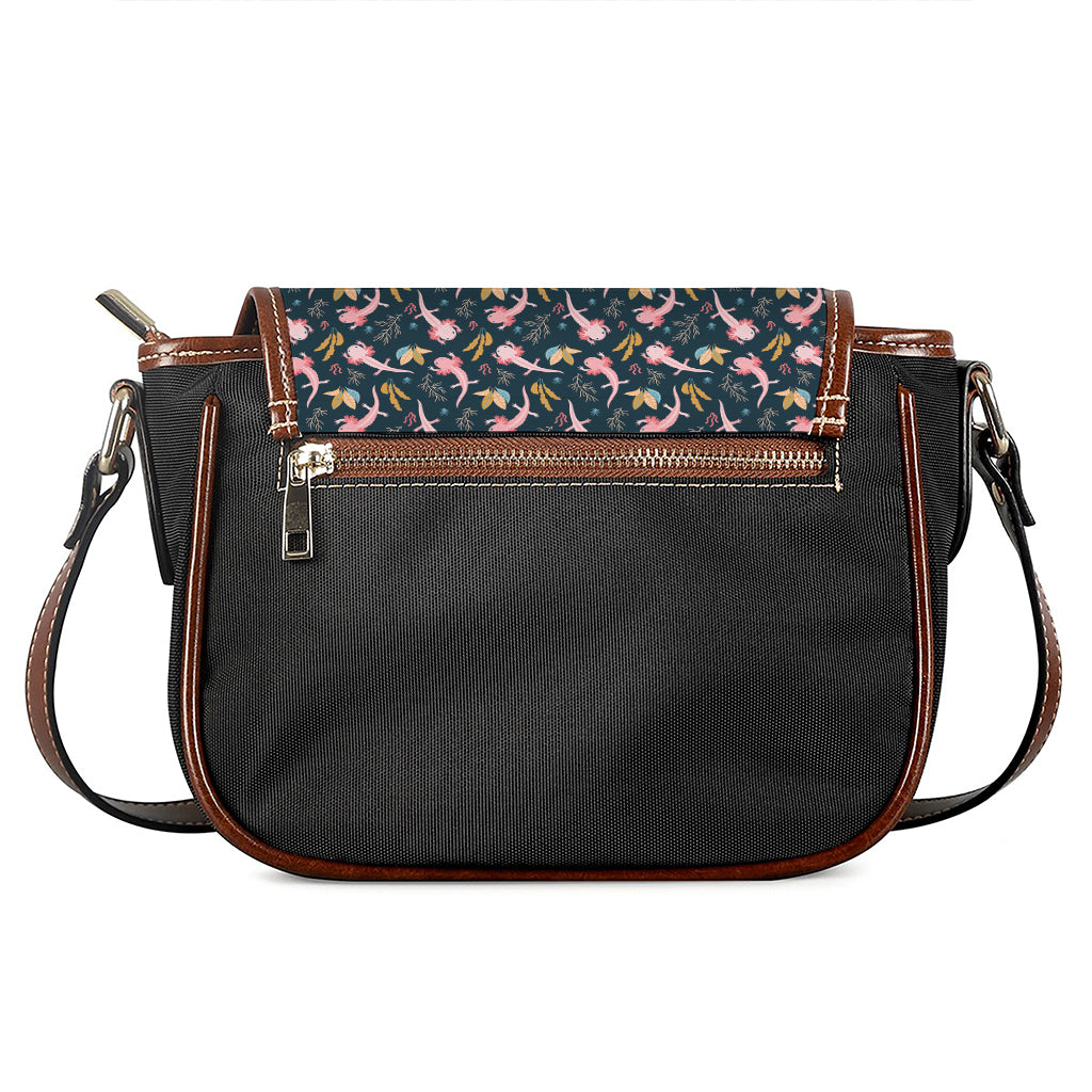 Pink Axolotl Pattern Print Saddle Bag