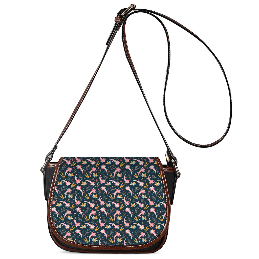 Pink Axolotl Pattern Print Saddle Bag