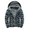 Pink Axolotl Pattern Print Sherpa Lined Zip Up Hoodie