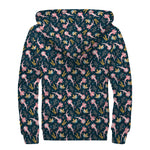 Pink Axolotl Pattern Print Sherpa Lined Zip Up Hoodie