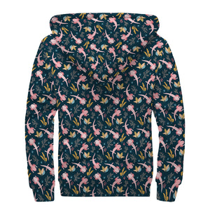 Pink Axolotl Pattern Print Sherpa Lined Zip Up Hoodie