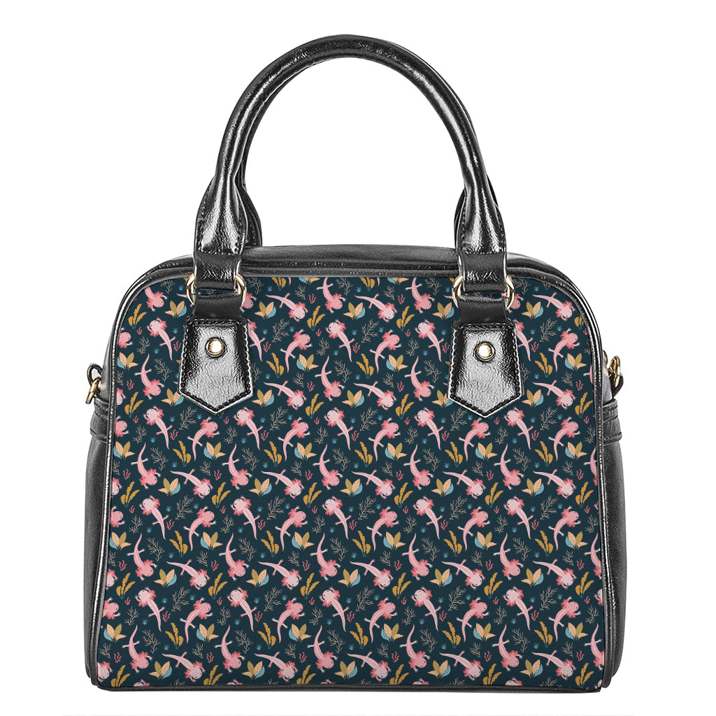 Pink Axolotl Pattern Print Shoulder Handbag