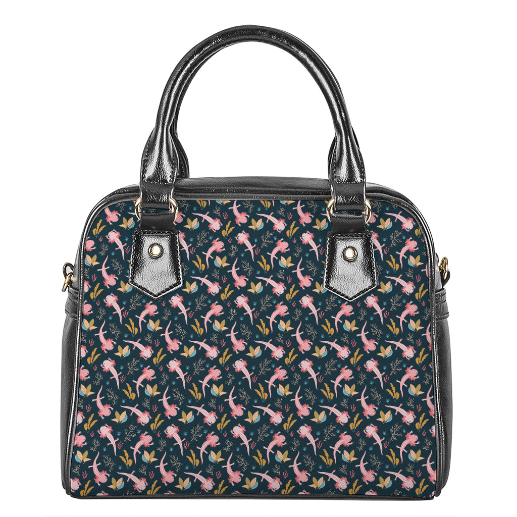 Pink Axolotl Pattern Print Shoulder Handbag