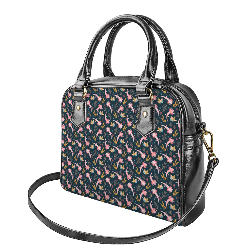 Pink Axolotl Pattern Print Shoulder Handbag