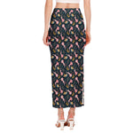 Pink Axolotl Pattern Print Side Slit Maxi Skirt