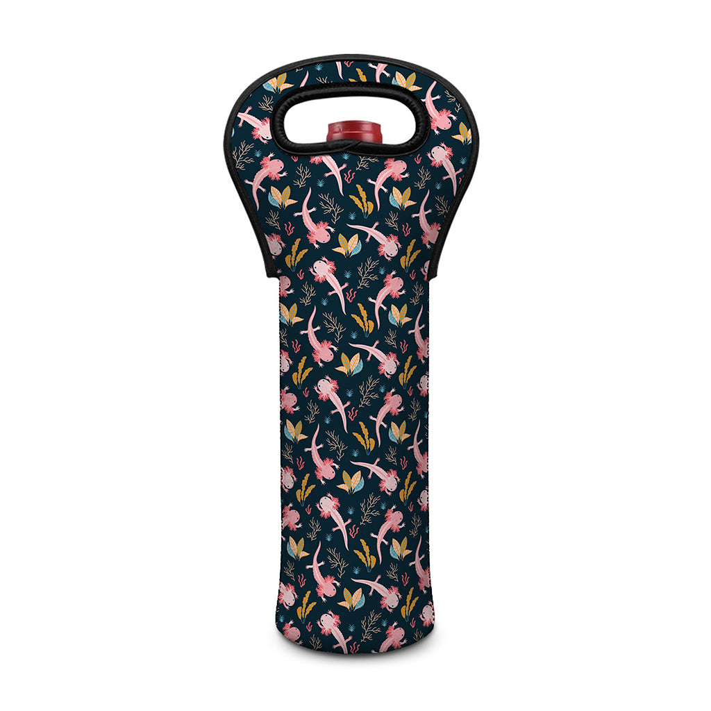 Pink Axolotl Pattern Print Single Neoprene Wine Tote