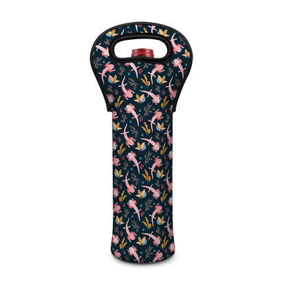 Pink Axolotl Pattern Print Single Neoprene Wine Tote