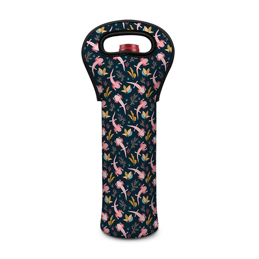 Pink Axolotl Pattern Print Single Neoprene Wine Tote