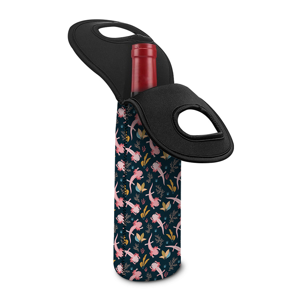 Pink Axolotl Pattern Print Single Neoprene Wine Tote