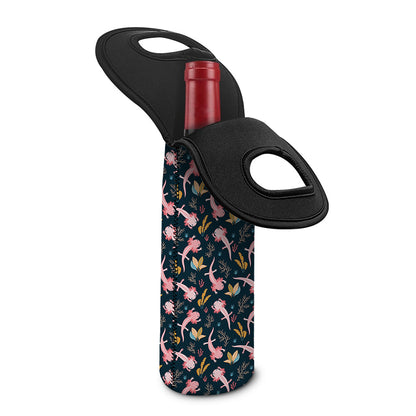 Pink Axolotl Pattern Print Single Neoprene Wine Tote