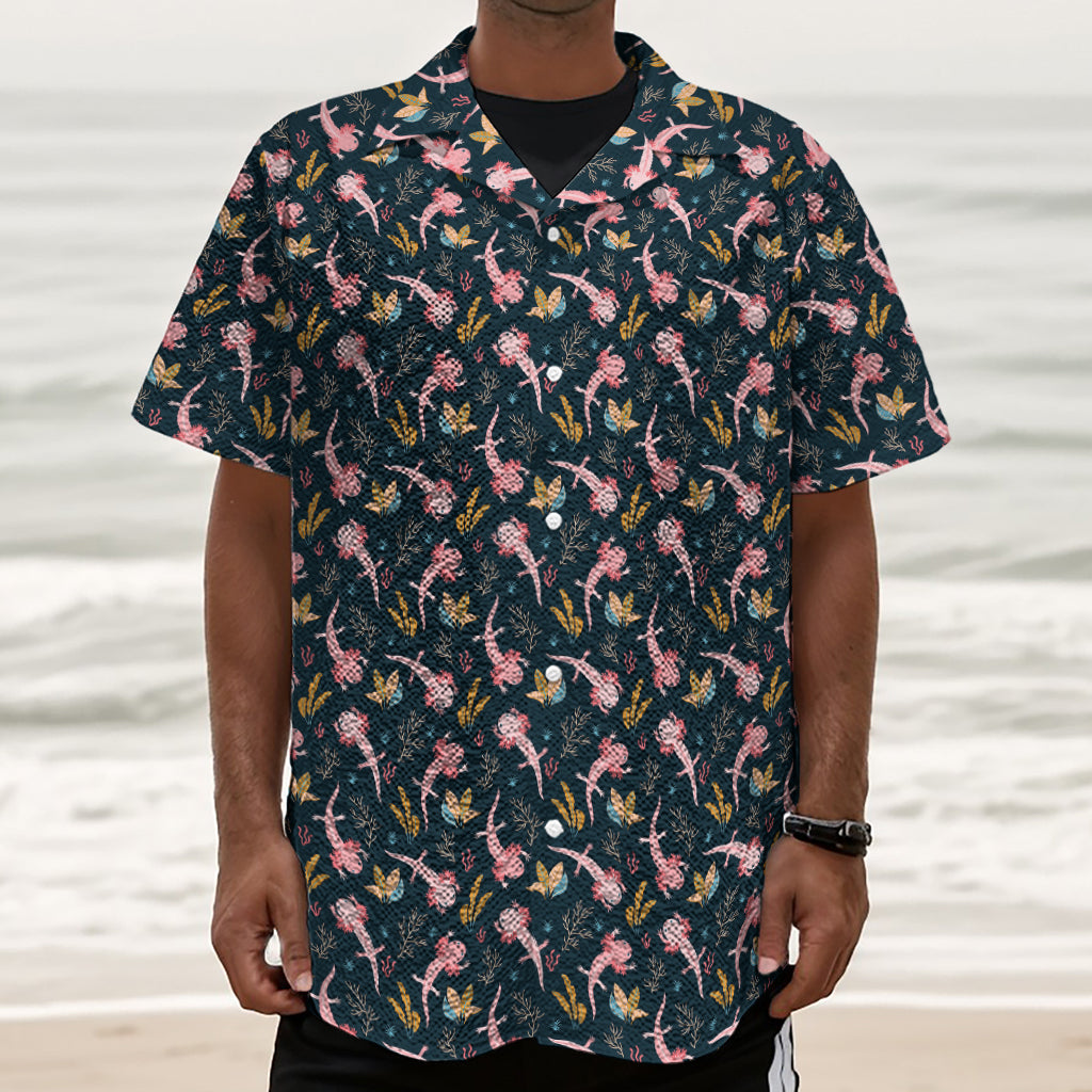 Pink Axolotl Pattern Print Textured Short Sleeve Shirt