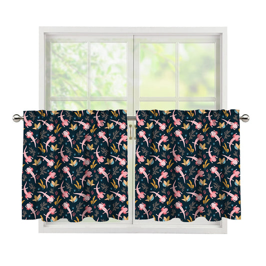 Pink Axolotl Pattern Print Tier Curtains