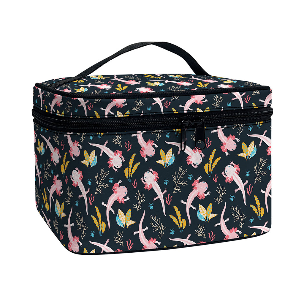 Pink Axolotl Pattern Print Travel Makeup Bag
