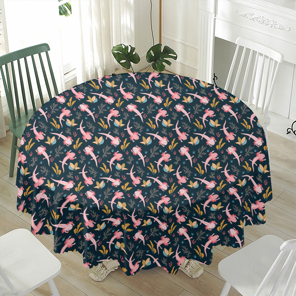 Pink Axolotl Pattern Print Waterproof Round Tablecloth