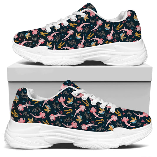 Pink Axolotl Pattern Print White Chunky Shoes