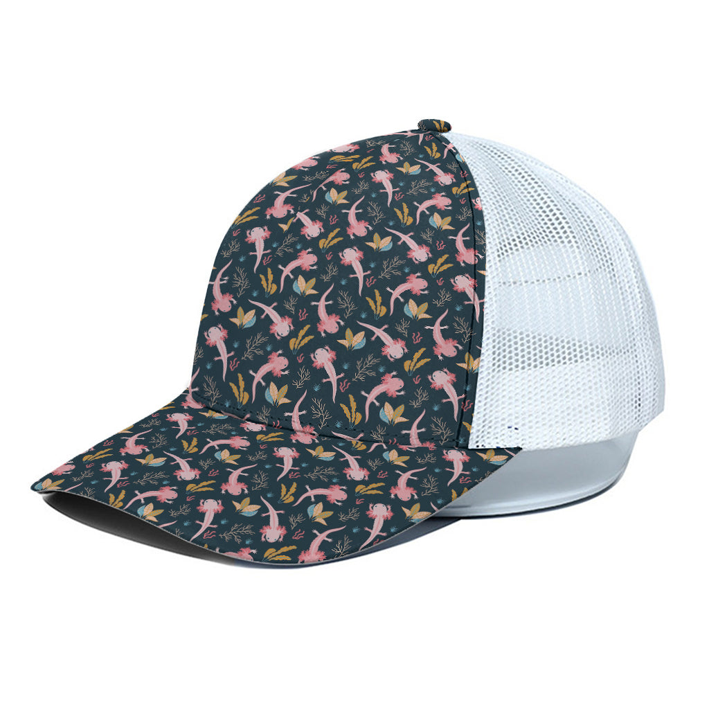 Pink Axolotl Pattern Print White Mesh Trucker Cap