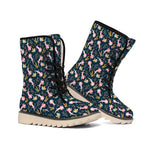 Pink Axolotl Pattern Print Winter Boots