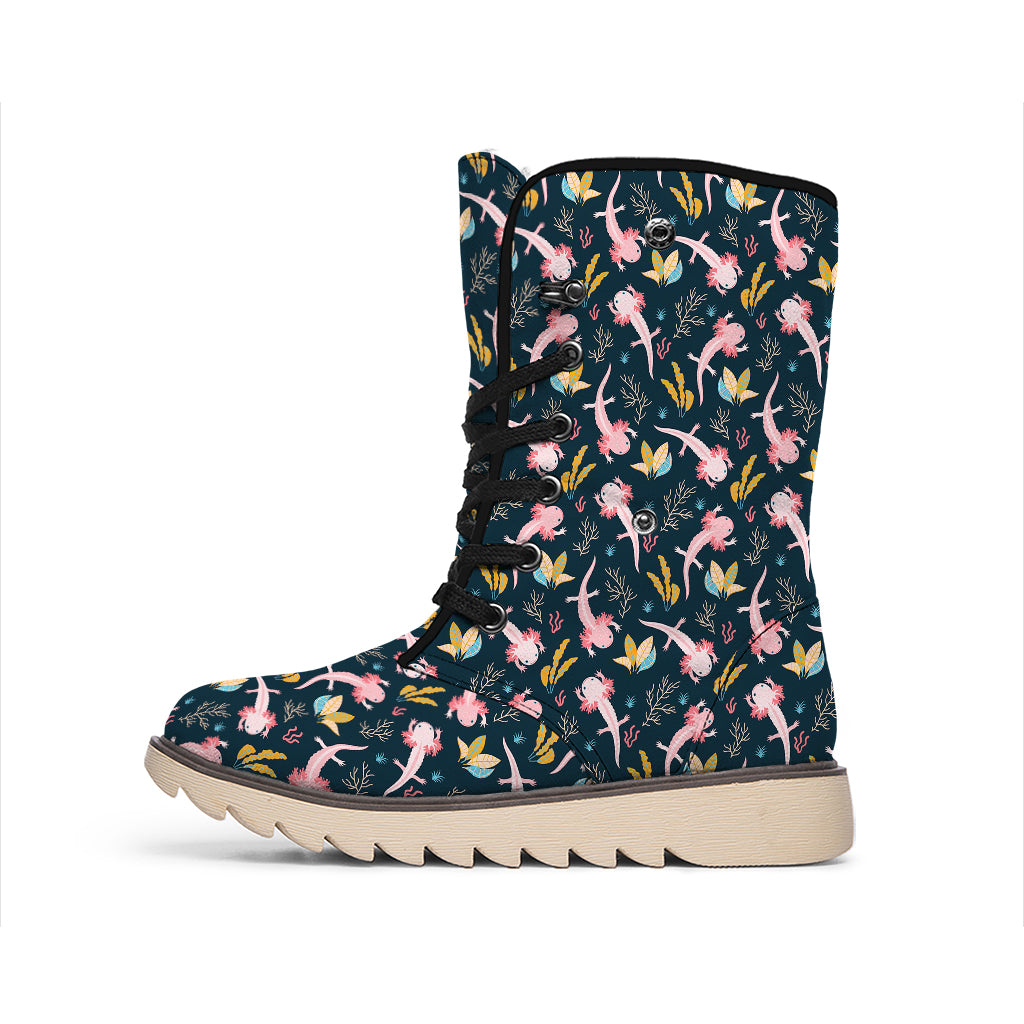 Pink Axolotl Pattern Print Winter Boots