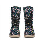 Pink Axolotl Pattern Print Winter Boots