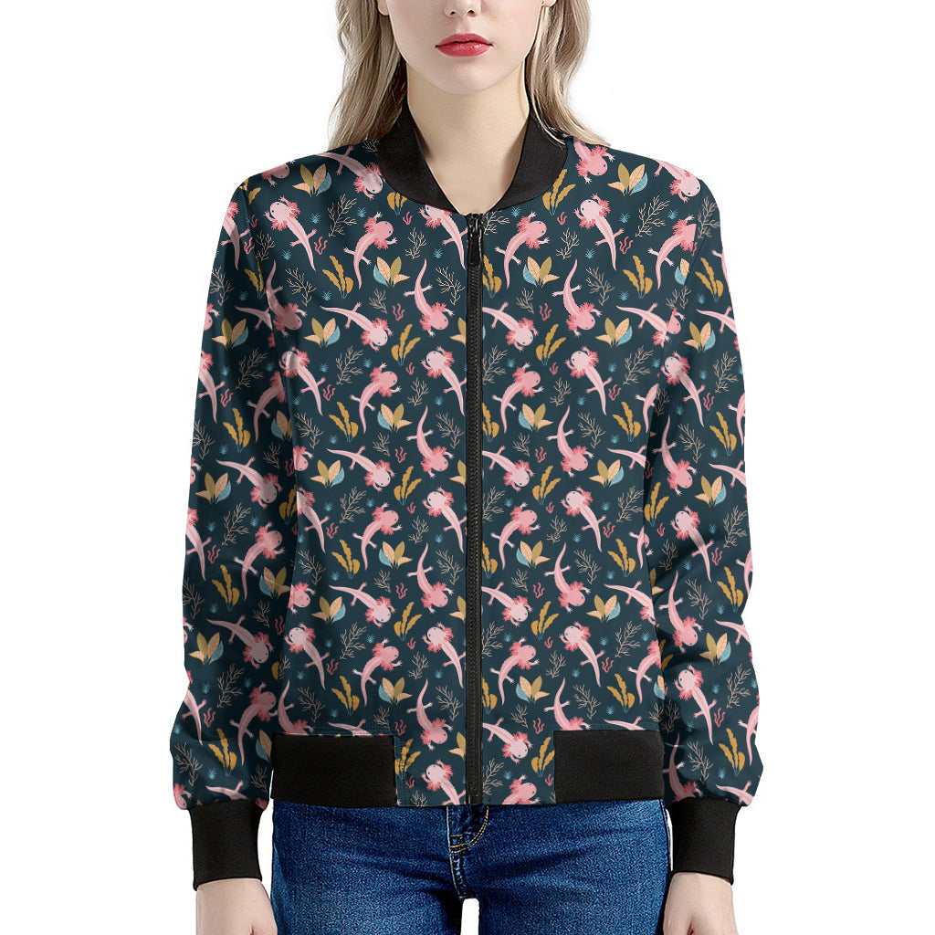 Pink Axolotl Pattern Print Women's Bomber Jacket