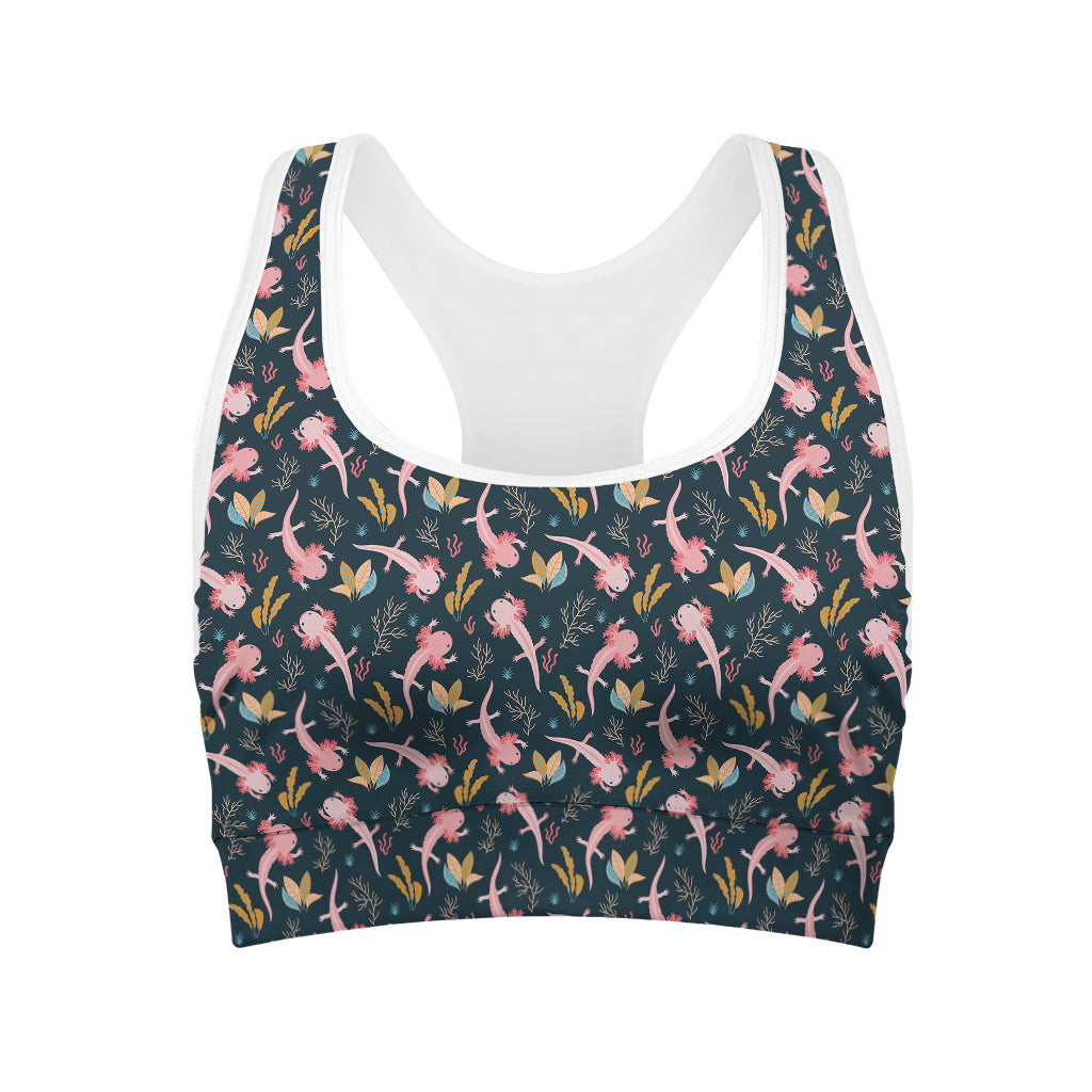 Pink Axolotl Pattern Print Women's Sports Bra