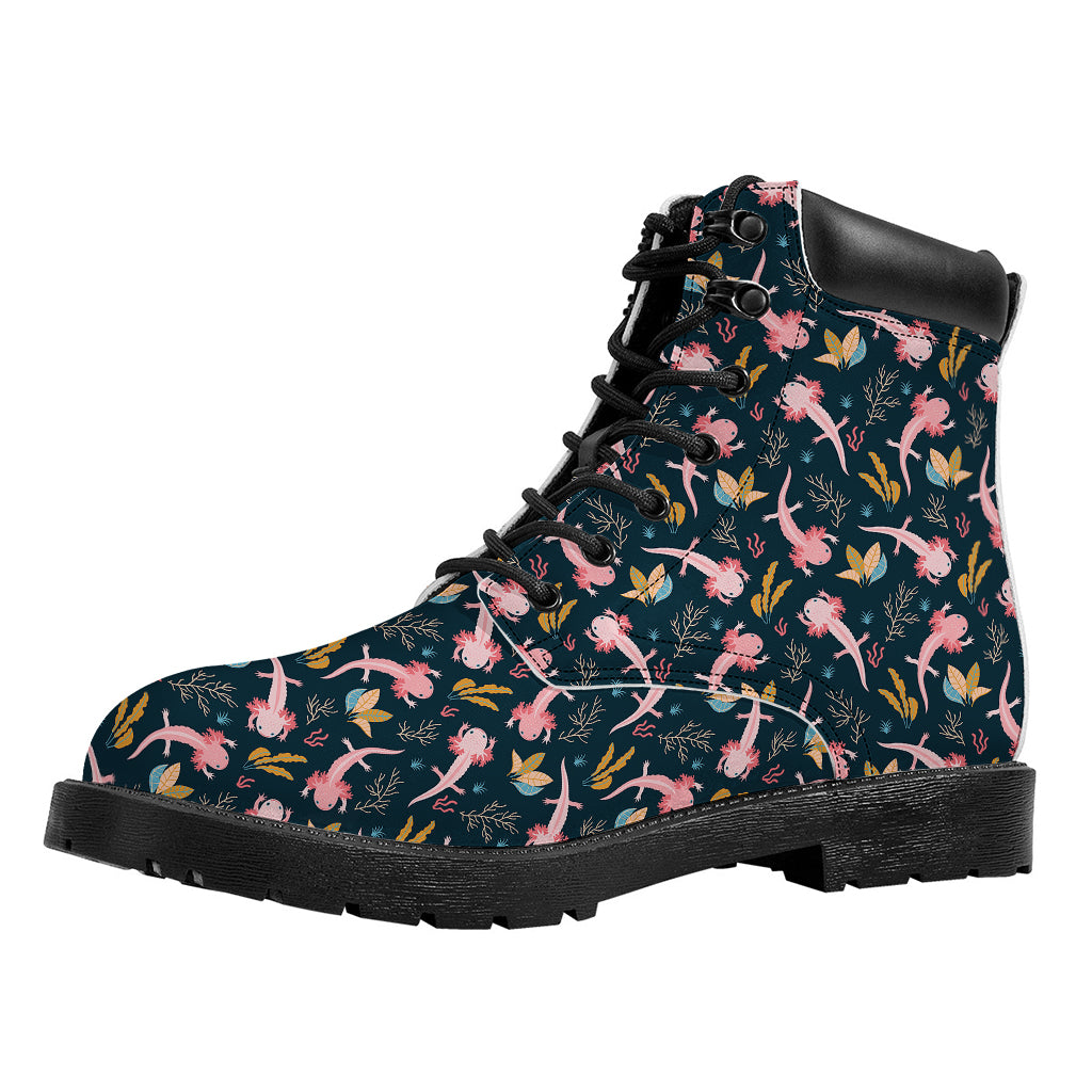 Pink Axolotl Pattern Print Work Boots