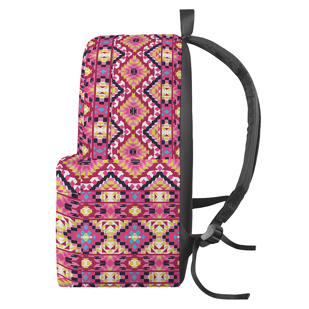 Pink Aztec Geometric Ethnic Pattern Print Backpack