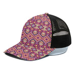 Pink Aztec Geometric Ethnic Pattern Print Black Mesh Trucker Cap