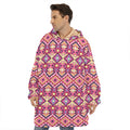 Pink Aztec Geometric Pattern Print Hoodie Blanket