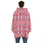 Pink Aztec Geometric Ethnic Pattern Print Hoodie Blanket